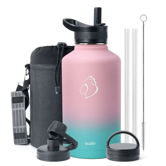 Buzio Trio Series Water Bottle with 3 Lids and Sleev 1.9L - Bubble Gum